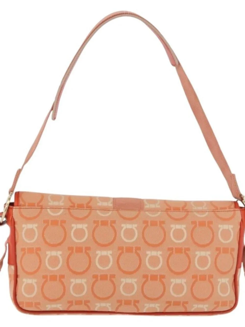 Salvatore Ferragamo Gancini Shoulder Bag Canvas Orange Gold Auth ka4878A